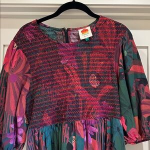 Farm Rio, Bird Flowers smocked top dress, size M